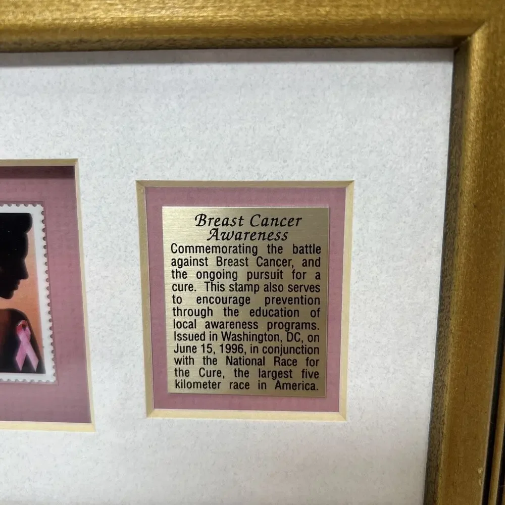 USPS 32c Breast Cancer Awareness Legacy II Edition Postage Stamp Golden Framed